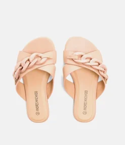 Stylish Beige Link Detail Mule Sandals