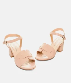 Stylish Beige Low Block Heel Sandals