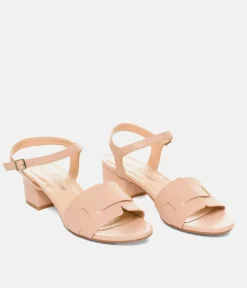 Stylish Beige Low Block Heel Sandals