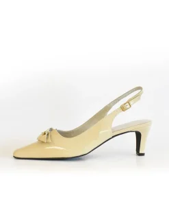 Stylish Beige Patent Sling Back Heels