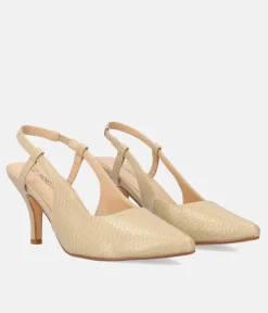 Stylish Beige Snake Slingback Heels