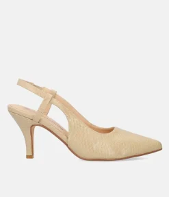 Stylish Beige Snake Slingback Heels