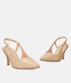 Stylish Beige Snake Slingback Heels