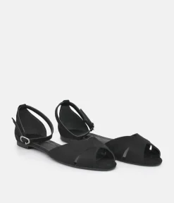 Stylish Black Ankle Strap Peep Toe Flats