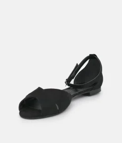 Stylish Black Ankle Strap Peep Toe Flats