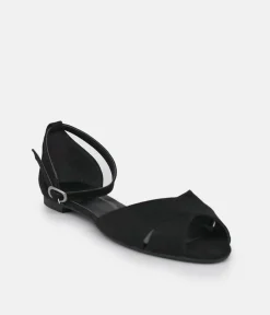 Stylish Black Ankle Strap Peep Toe Flats