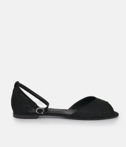 Stylish Black Ankle Strap Peep Toe Flats