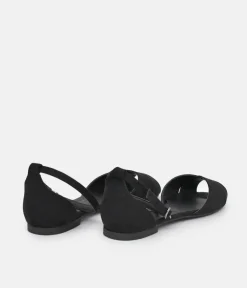Stylish Black Ankle Strap Peep Toe Flats