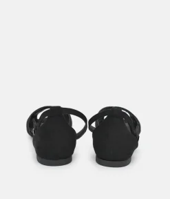 Stylish Black Ankle Strap Peep Toe Flats