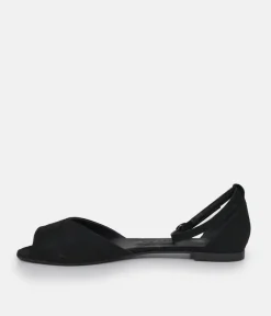 Stylish Black Ankle Strap Peep Toe Flats