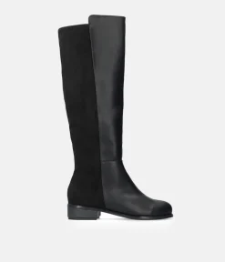 Stylish Black Combi Suede/Leather Long Boots
