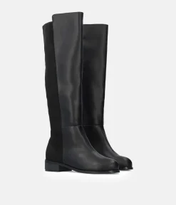 Stylish Black Combi Suede/Leather Long Boots