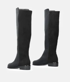 Stylish Black Combi Suede/Leather Long Boots