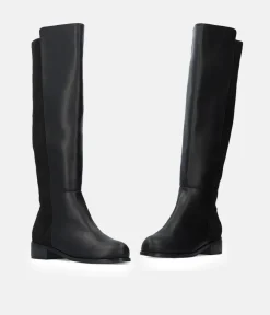 Stylish Black Combi Suede/Leather Long Boots