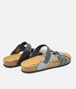 Stylish Black Combi Vegan Leather Sandal