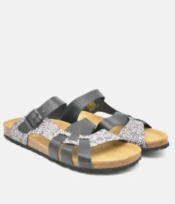 Stylish Black Combi Vegan Leather Sandal