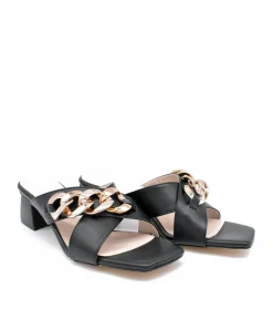 Stylish Black Criss Cross Block Heel Mules
