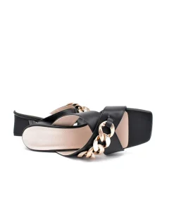 Stylish Black Criss Cross Block Heel Mules