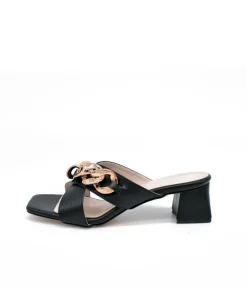 Stylish Black Criss Cross Block Heel Mules