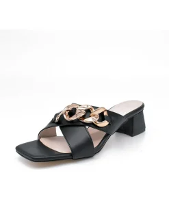 Stylish Black Criss Cross Block Heel Mules