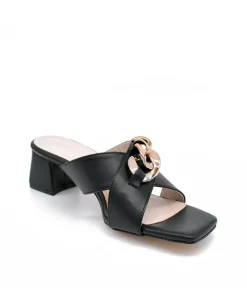 Stylish Black Criss Cross Block Heel Mules