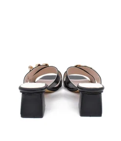 Stylish Black Criss Cross Block Heel Mules