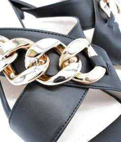 Stylish Black Criss Cross Block Heel Mules