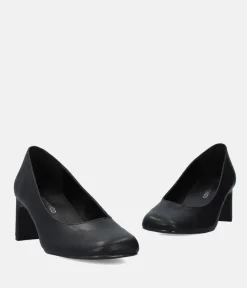 Stylish Black Faux Leather Midi Heels