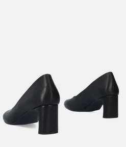 Stylish Black Faux Leather Midi Heels