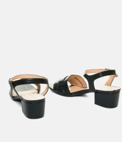 Stylish Black Low Block Heel Sandals