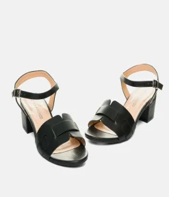 Stylish Black Low Block Heel Sandals