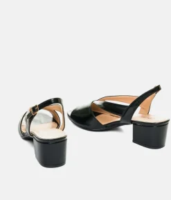 Stylish Black Patent Block Heels