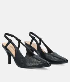Stylish Black Snake Slingback Heels