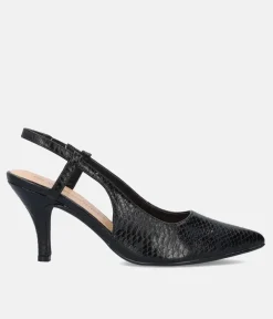 Stylish Black Snake Slingback Heels