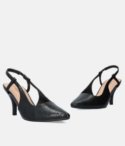 Stylish Black Snake Slingback Heels