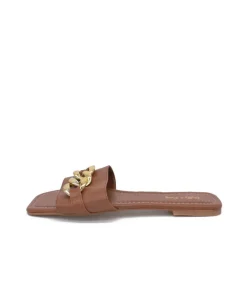 Stylish Brown Slip On Buckle Sandals