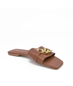 Stylish Brown Slip On Buckle Sandals