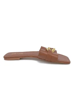 Stylish Brown Slip On Buckle Sandals