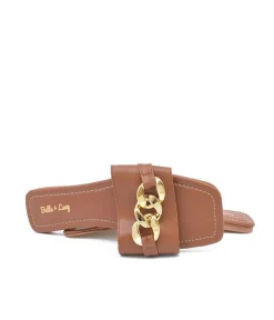 Stylish Brown Slip On Buckle Sandals