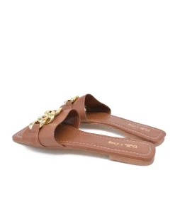 Stylish Brown Slip On Buckle Sandals