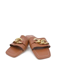 Stylish Brown Slip On Buckle Sandals