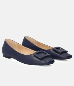 Stylish Navy Buckle Ballet Flats