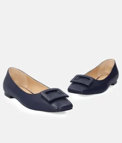 Stylish Navy Buckle Ballet Flats