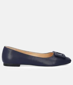 Stylish Navy Buckle Ballet Flats