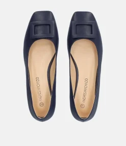 Stylish Navy Buckle Ballet Flats