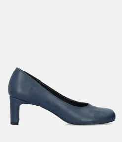 Stylish Navy Faux Leather Midi Heels