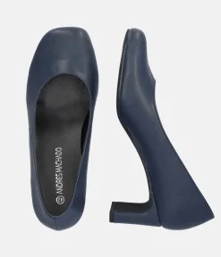 Stylish Navy Faux Leather Midi Heels