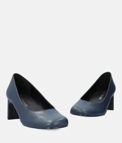 Stylish Navy Faux Leather Midi Heels