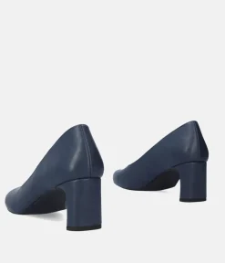 Stylish Navy Faux Leather Midi Heels