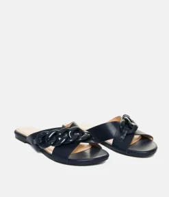 Stylish Navy Link Detail Mule Sandals